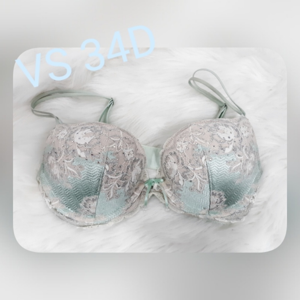 VS 34D Very Sexy Push Up Beaded Lace Rhinestones
